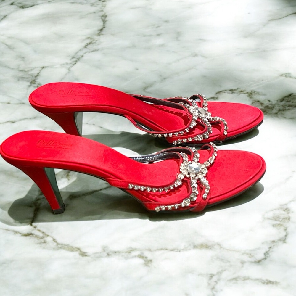 Pelle Moda Rhinestone Red Heeled Sandals